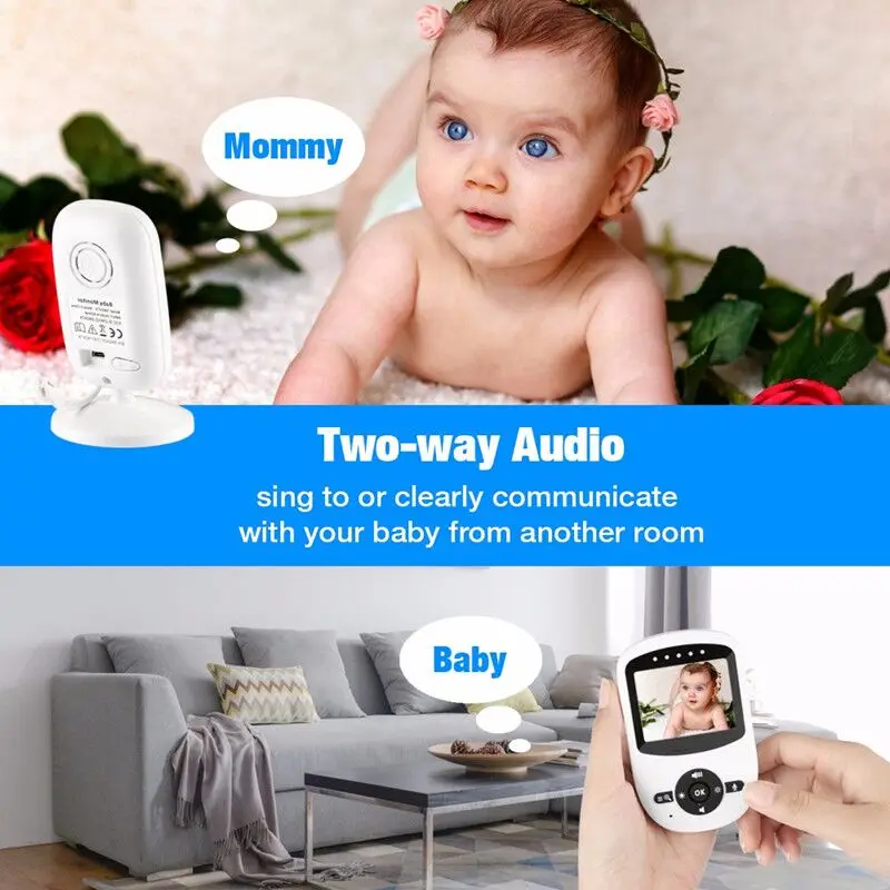 Babystar 2.4 Inch Wireless Video Baby Monitor High Resolution Baby Nanny Security Camera Night Vision Temperature Monitoring