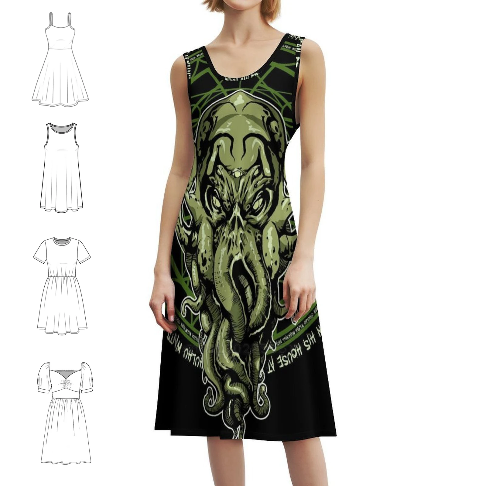 فستان Cthulhu Bohemian بدون أكمام للنساء مطبوع عليه فساتين حفلات الشاطئ وأفكار عيد الميلاد فستان مضحك لأعياد الميلاد #1