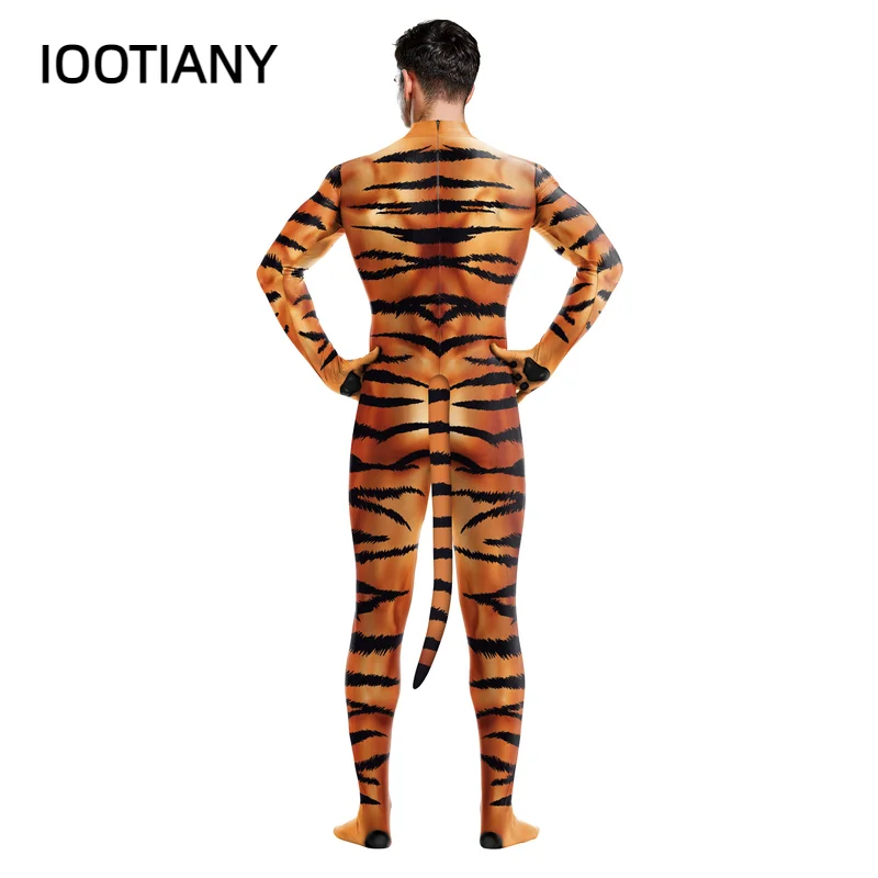 IOOTIANY Anime  New Tigra 3D Tiger Print with tails Cosplay Costume for Women and Men Fashion Skinny Slim Jumpsuits Bodysuit