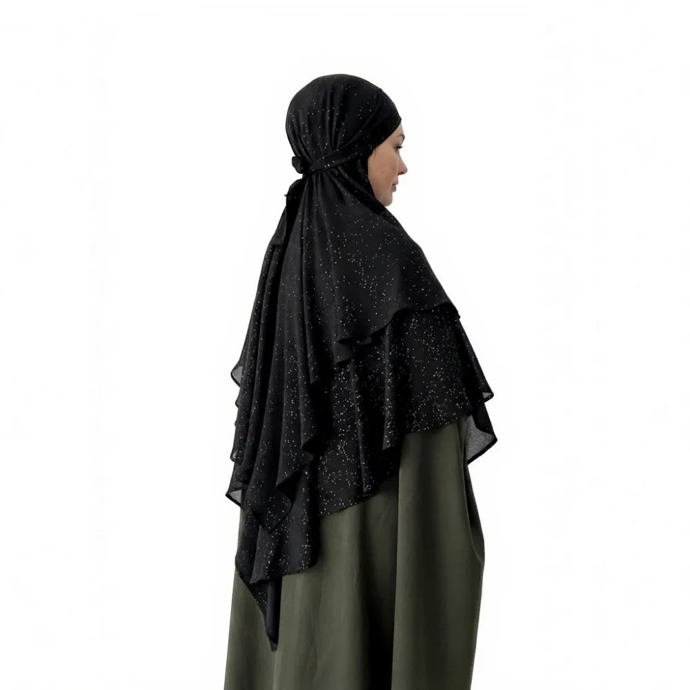 

2 Layer Large Khimar Glitter Headscarf Prayer Hijab Muslim Women Niqab Eid Djellaba Islam Wrap Nikab Ramadan Amira Abaya Burqa
