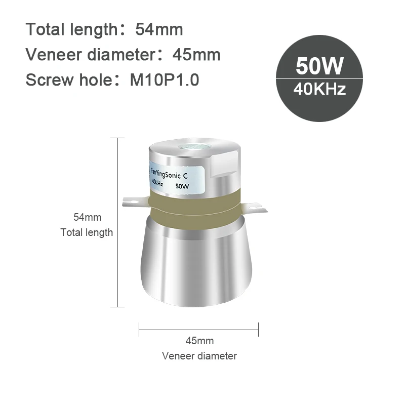 40KHz 50W Ultrasonic Washing Transducer Ultrasound Oscillator Low Frequency Piezoelectric Converter Cleaner Bath FanYing