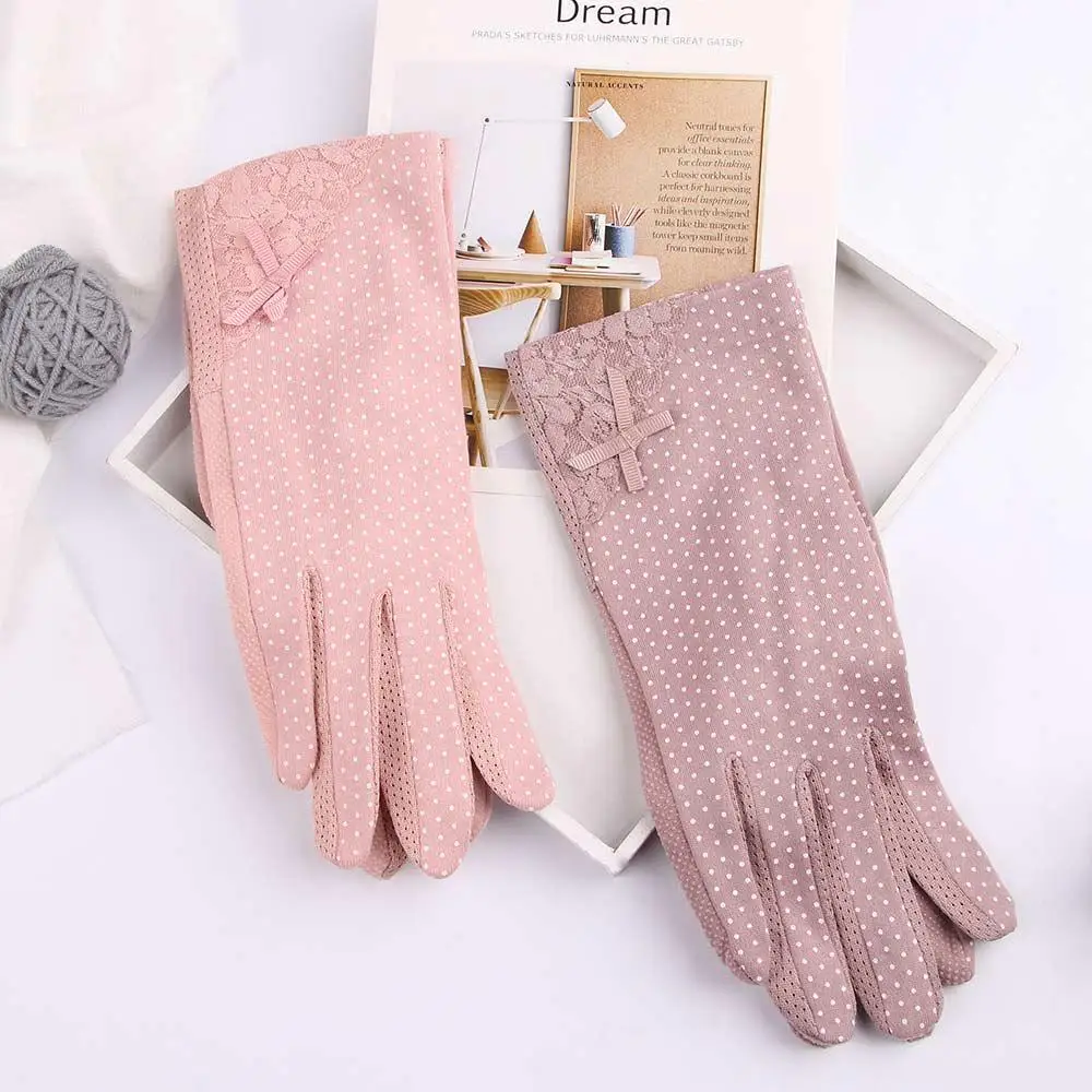 Guantes elásticos antideslizantes de primavera para mujer, antiuv, de encaje, protector solar, para pantalla táctil, para conducir