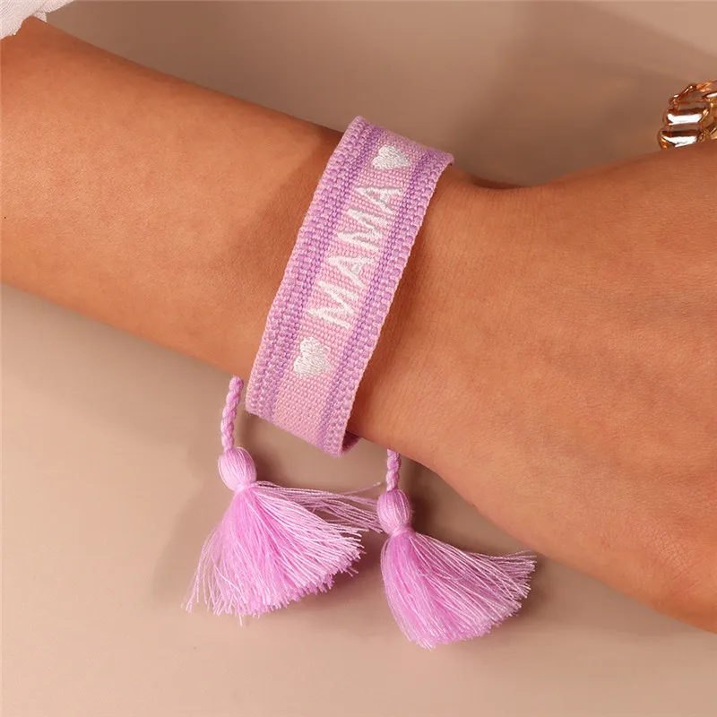 Neue Boho verstellbare gewebte Seil Armbänder Armreif Stickerei geflochtene Quaste beste Mutter Mama Armbänder für Muttertag Schmuck Geschenke – Detail 7
