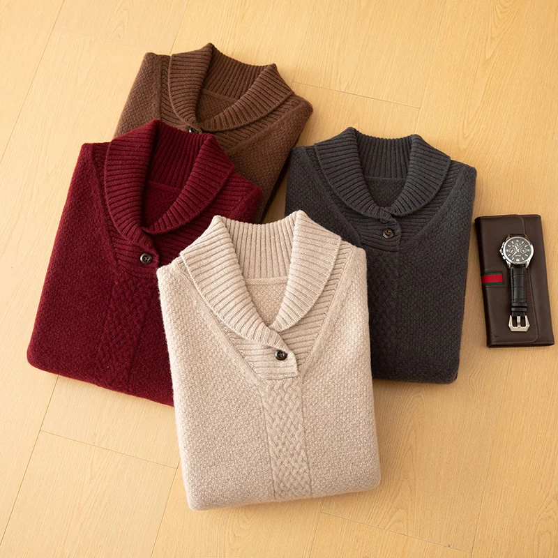 الخريف والشتاء جديد الرجال مبطن سترة الكشمير المعنقة الخامس الرقبة الصوف الخالص البلوز محبوك قاع قميص