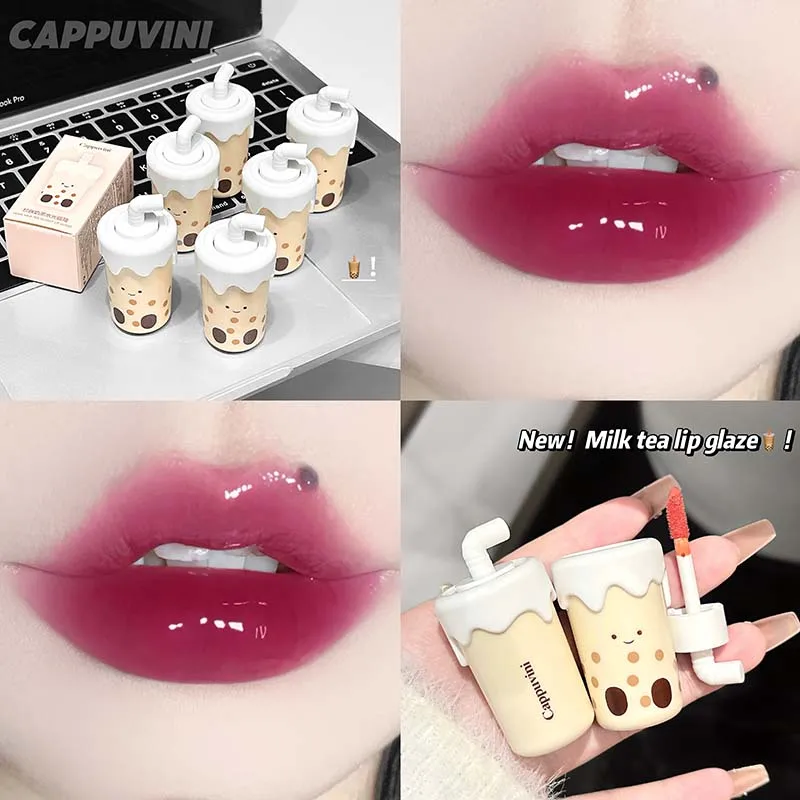 لطيف كوب شاي بالحليب على شكل ضوء الماء الوردي ملمع الشفاه طويلة الأمد غير يتلاشى مرآة عصير صبغ الشفاه تينت للنساء ماكياج الكورية #3