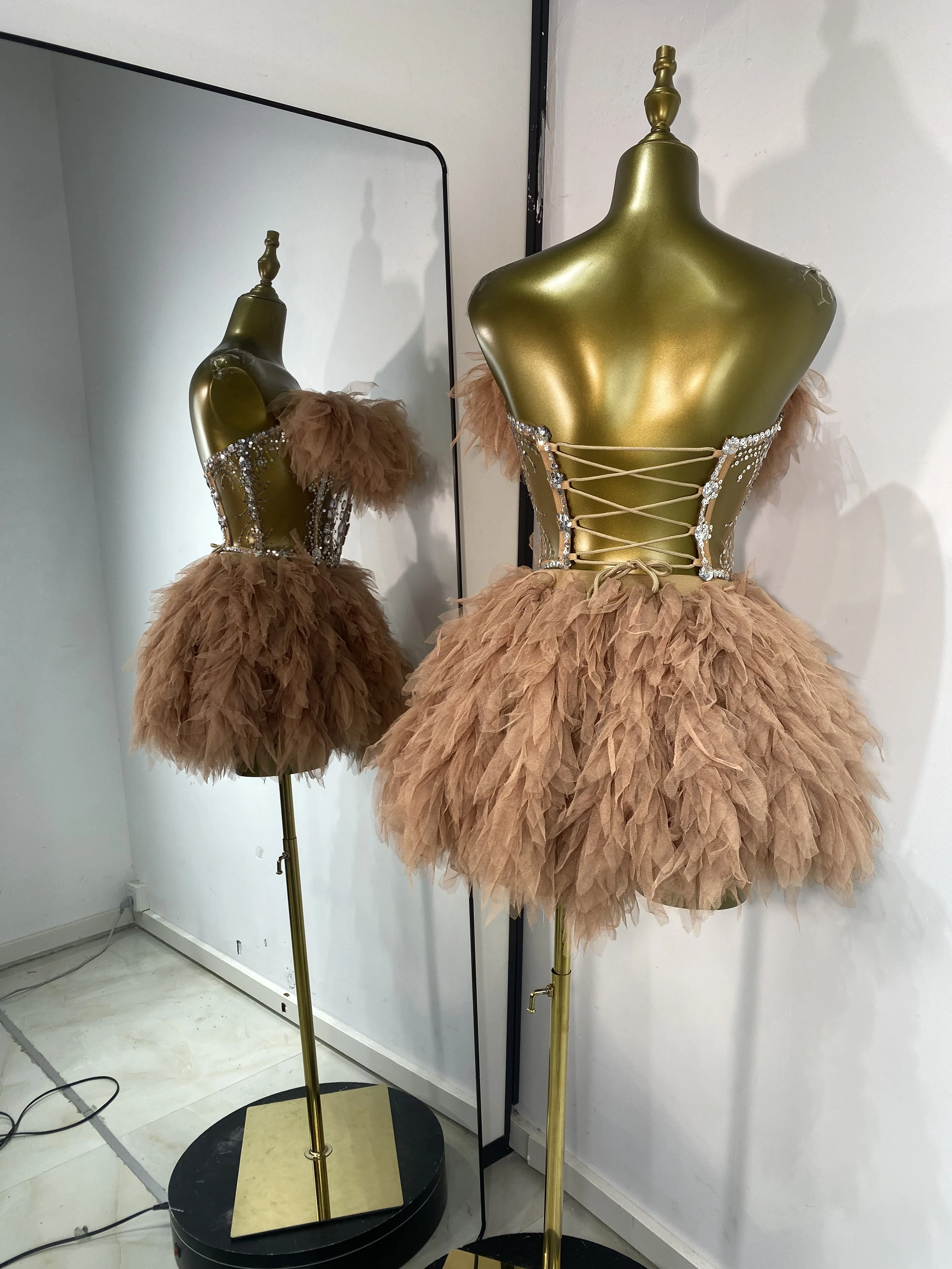 النساء المغبر روز اللون توتو تنورة وتتسابق أنبوب شبكة الراين الترتر مشد أعلى وتنورة صغيرة قطعتين مجموعات المرحلة زي