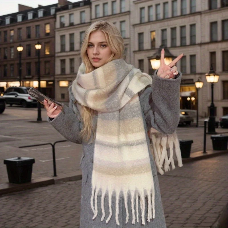 

Клетчатый шарф, новинка зимы - женский шарф из искусственного кашемира, теплая толстая шаль в корейском стиле, модный аксессуар в стиле ретро
