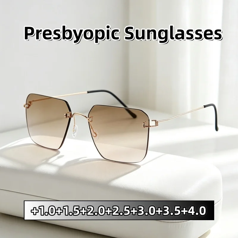 New Anti-Blue Light Bifocal Presbyopia Sunglasses Ultra-Light Frameless Reading Glasses High Quality Anti-UV Sun Eyewear Unisex
