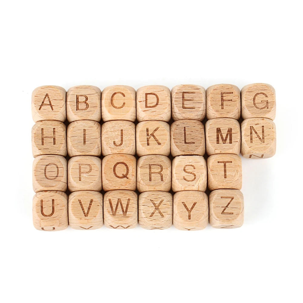 10pcs Wooden Letter Beads 12mm Personalized Name Infant Pacifier Chain Gift Toys Beech Wood Alphabet Baby Teething Teether Bead