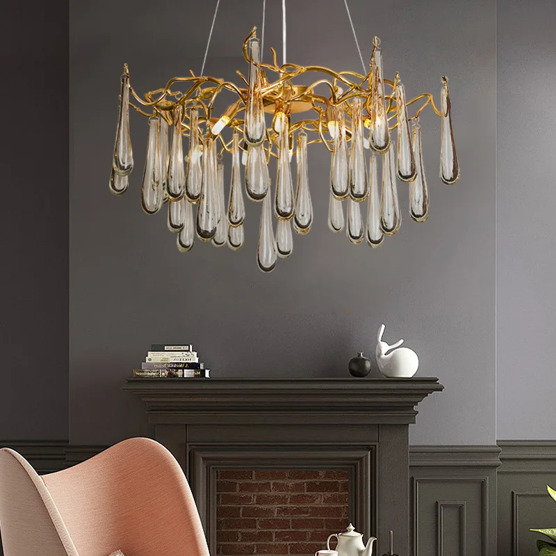 LED Light Luxury Crystal Chandelier Postmodern Living Room Clothing Store Lamps Atmospheric Villa Model Room Designer Restaurant