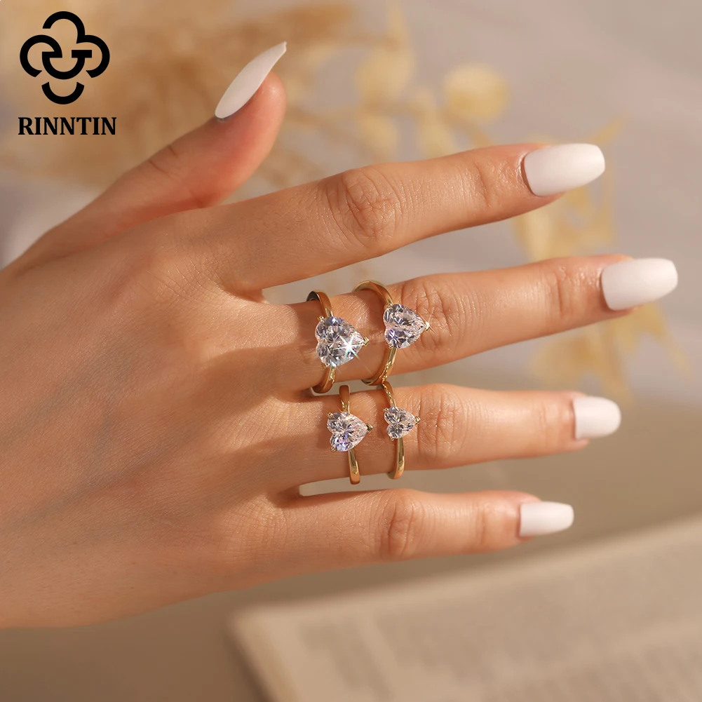 Rinntin فاخر مويسانيتي خاتم الزواج شكل قلب تألق 1-4CT الماس المشاركة الفرقة 925 فضة مجوهرات SMOR06 #4