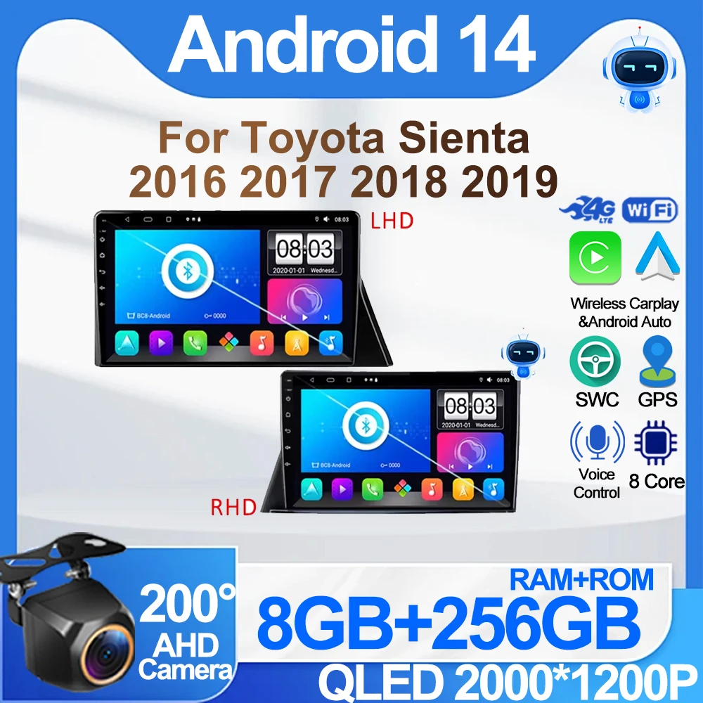 

Радио Android для Toyota Sienta 2016 2017 2018 2019 Стерео головное устройство Carplay Bluetooth Mirror Link GPS-навигация 8-ядерный Wi-Fi 5G