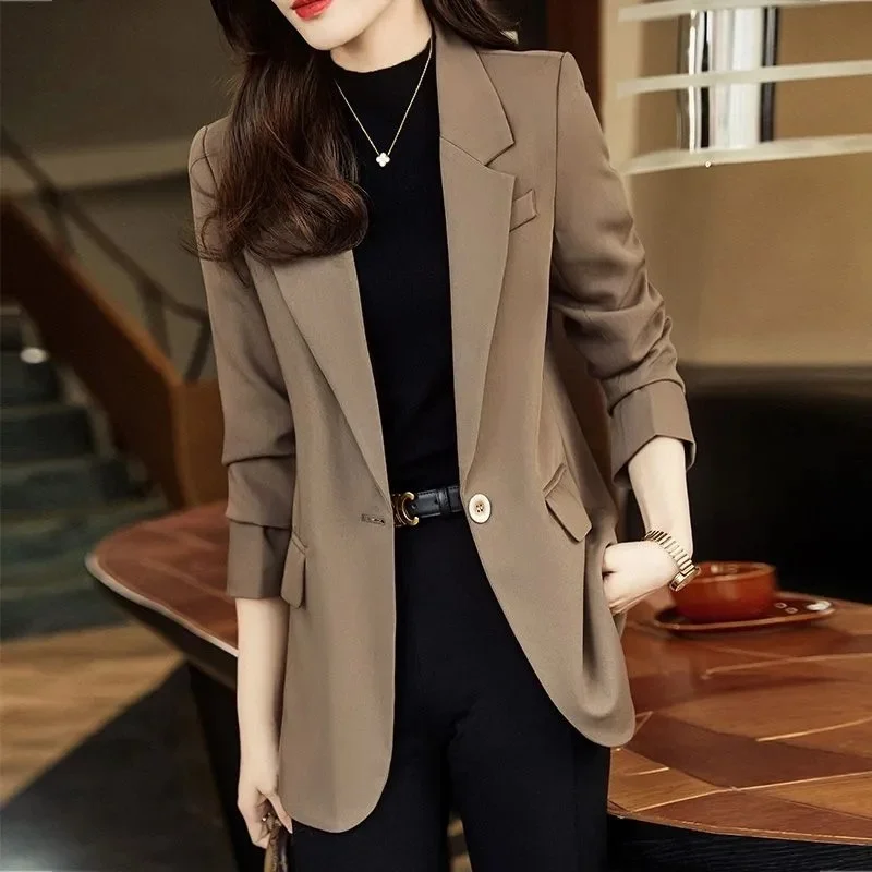 Blazer tinta unita donna 2024 HOT New manica lunga primavera ed estate giacca Slim One Buckle Blousers Office Lady Suit Coat