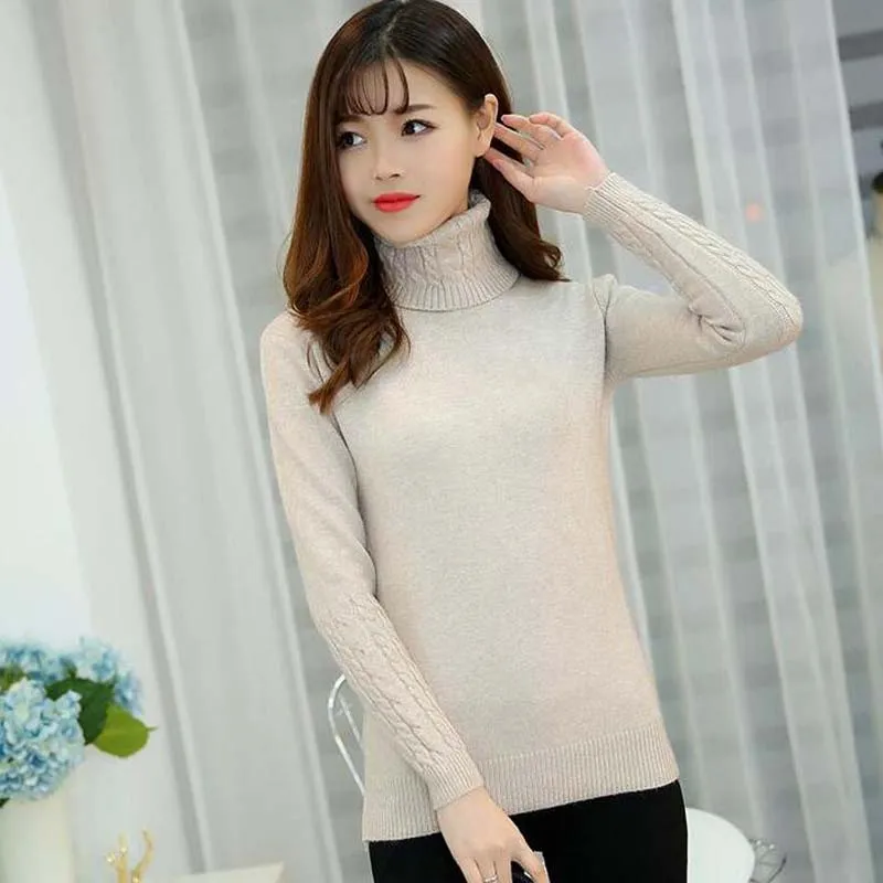 

Knitted Sweater Women 2023 Autumn Winter Korean Turtleneck Long Sleeve Pullover Thick Warm Female Pink Knitwear