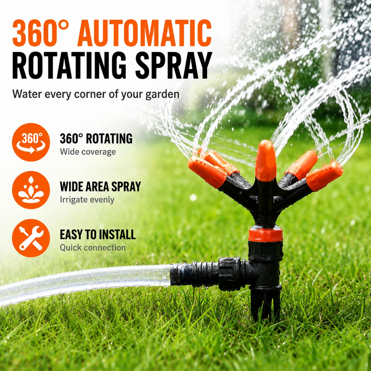 360 Degree Rotating Automatic Sprinkler Garden Lawn Irrigation Water Nozzle for Flower Vegetable Yard Hose Watering