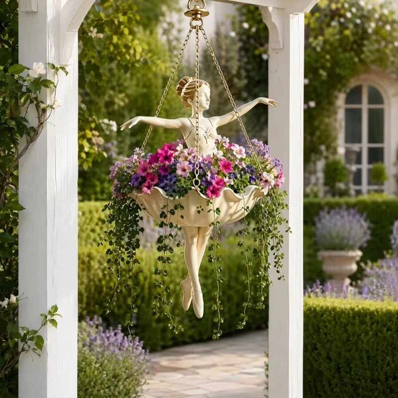 Resin Ballet Dancer Hanging Planter Decorative Cute Flower Pot Whimsical Ballerina Plant Holder For Succulents Spider Flower  ﻿