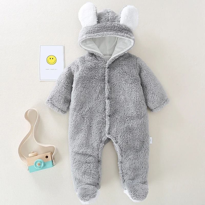 Winter Baby Boy Girl Romper Hooded Cartoon Style Toddler Kid Playsuit Jumpsuit Children Clothing Infant Bodysuit Overalls A1255