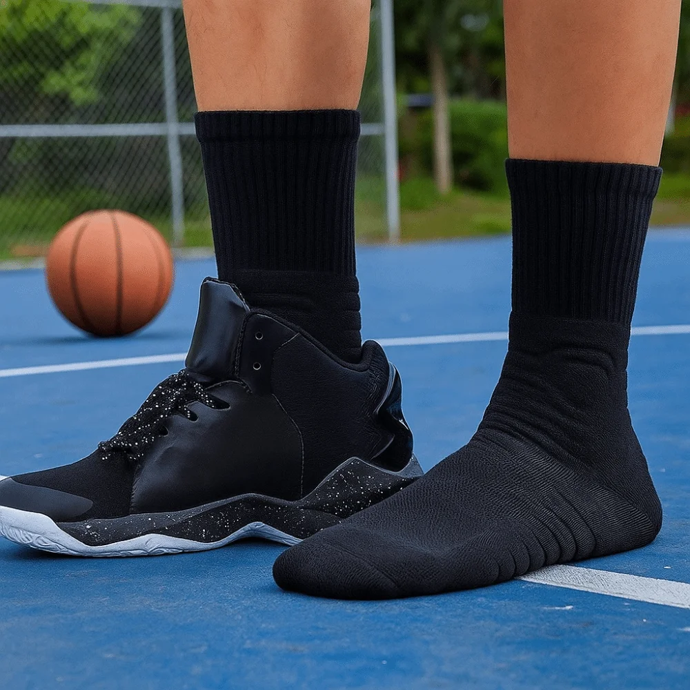 

6Pairs White and Black Basketball Crew Sock Breathable Bottom of Towel Athletic Sock Non-slip Wear-resistant Compression Sock