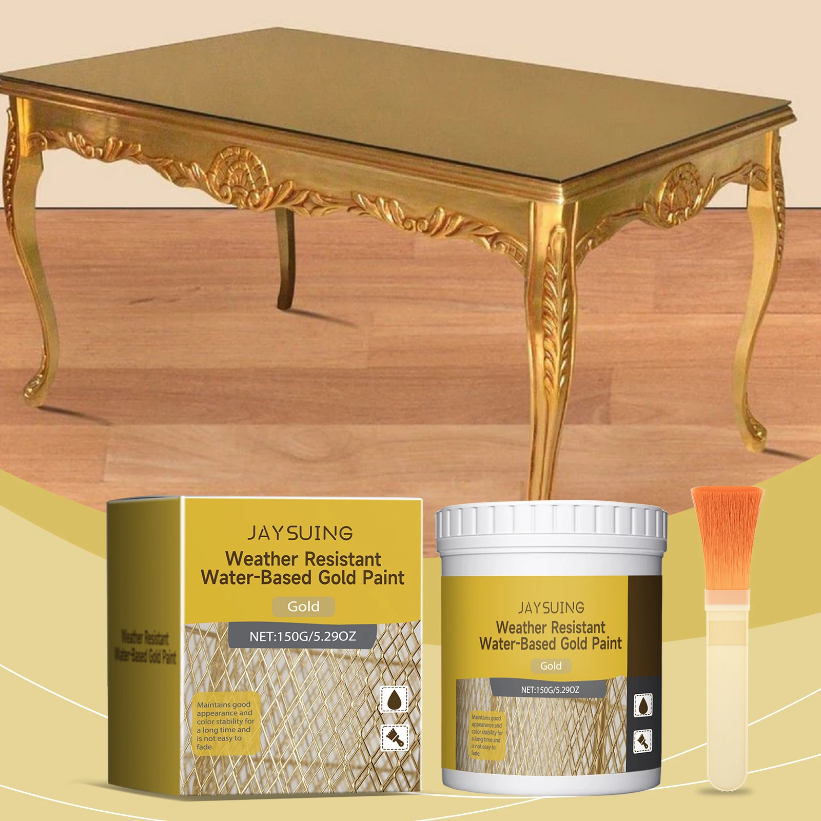 Water-based 24K Gold Leaf Paint, Quick-Dry Weather Resistant Metallic Gold Decor Paint for Outdoor Railing & Roman Column