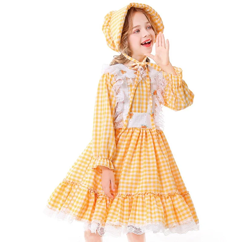 Girl Little House On The Prairie Costume Pioneer Girl Thanksgiving Outfit Cosplay Carnival Halloween Fancy Party Dress