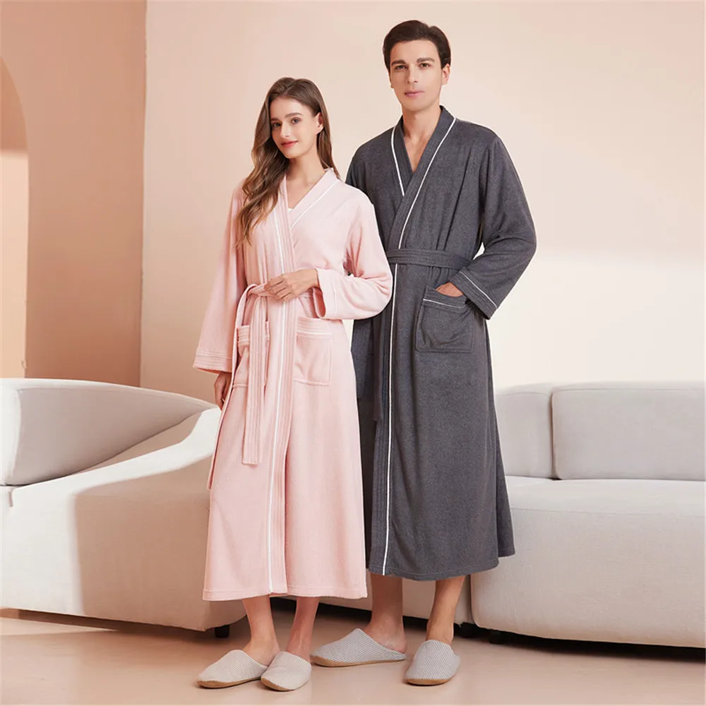 Home Bathrobe Cotton Toweling Terry Robe Unisex lovers Soft Bath Robe Men And Women Nightrobe Sleepwear Casua