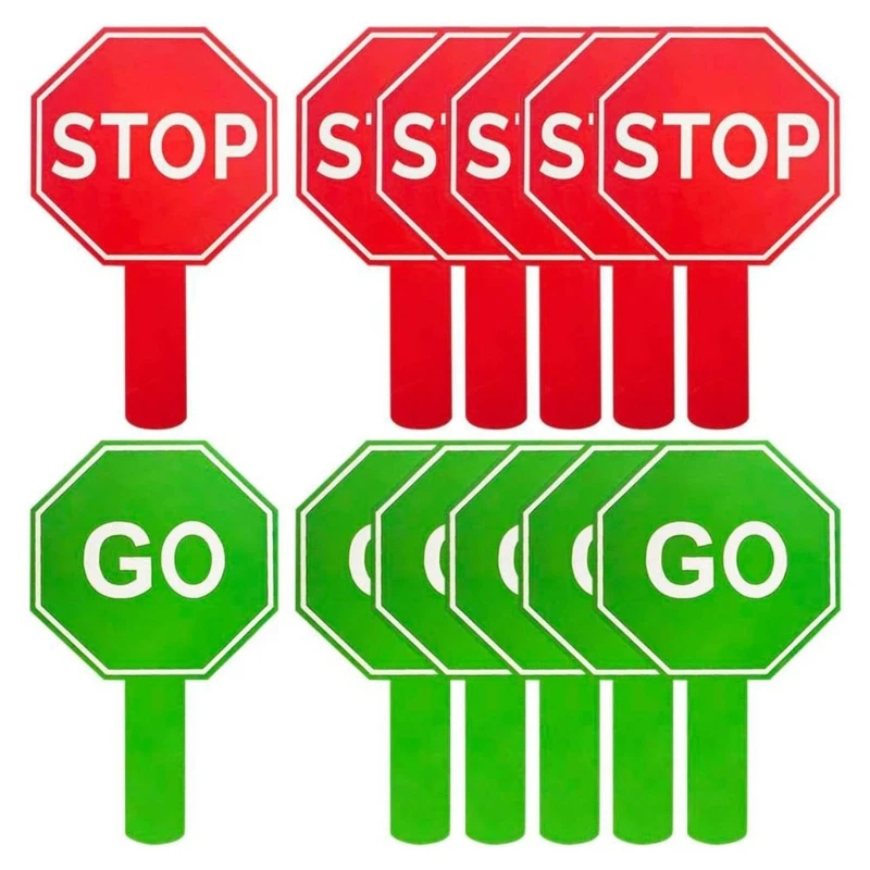 Reversible Stop and Go Directional Sign Pack of 10 Handheld Crossing Guard Stop Sign for Construction Safety