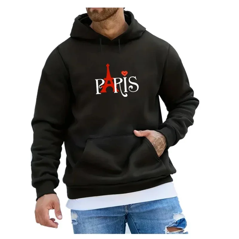 Men PARIS Printed Hoodies Spring Autumn Fleece Warm Pullover Sweatshirt Harajuku Unisex Hooded Clothing