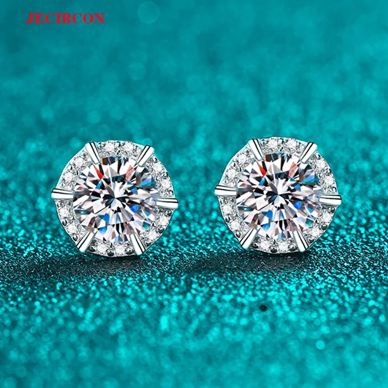 

JECIRCON S925 Sterling Silver Moissanite Stud Earrings for Women, Light Luxury, Minimalist Round Design, Daily Versatile Jewelry