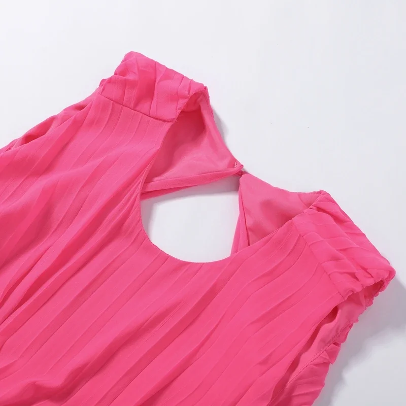 Elegantes plissiertes Damen-Maxikleid mit hohlem Rückenausschnitt, ärmellos, O-Ausschnitt, für Party und Urlaub, A-Linien-Kleider für Damen, Sommer 2026 Roben – Detail 5