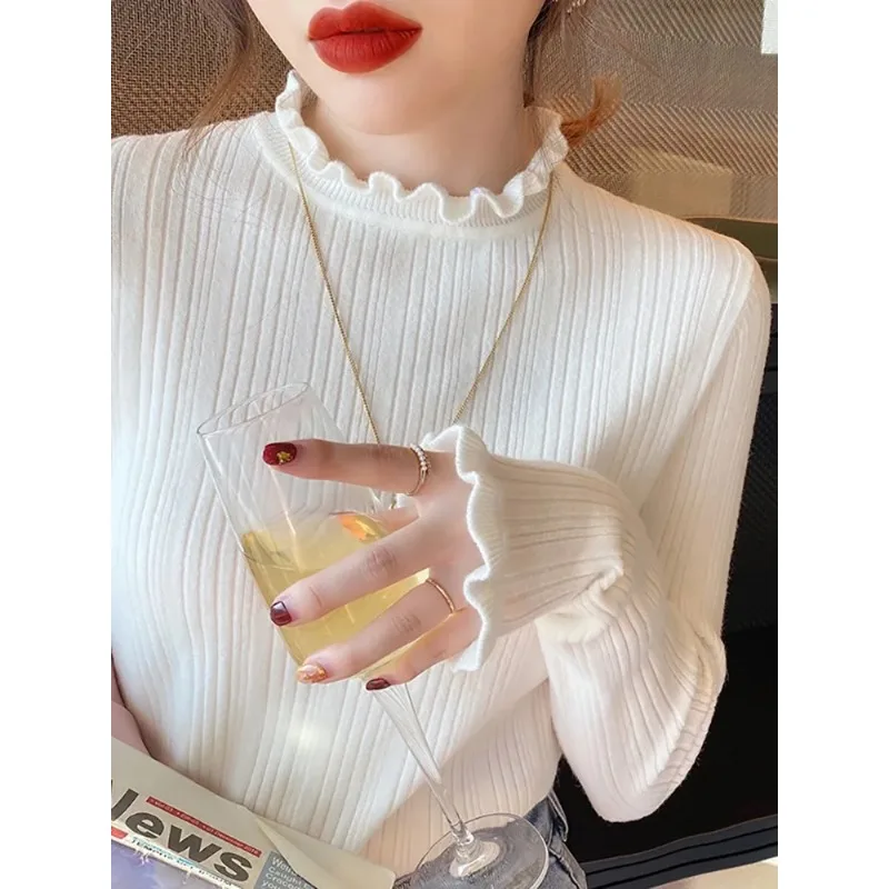 Turtleneck Sweater Women Fashion 2024 New Binding Stretch Tops Women Knitted Pullovers Long Sleeve Bottoming Knitted Sweater