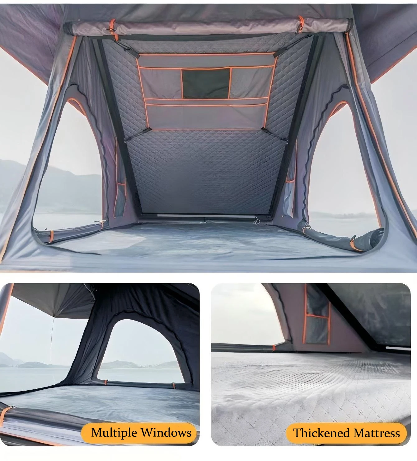 Hot Sale Aluminum Folding Rooftop Tent Outdoor Camping Triangle Tent for 2 Person Widen View Window with Ladder