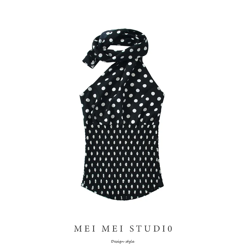 

Ретро Ne висящая блузка в горошек, женская летняя новая пикантная девушка, сексуальный дизайн Svel, шифоновый топ, универсальный Sle