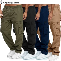 Pantalones Cargo de verano para hombre, pantalón largo informal de combate con múltiples bolsillos, cintura elástica, para deportes al aire libre, S-4XL