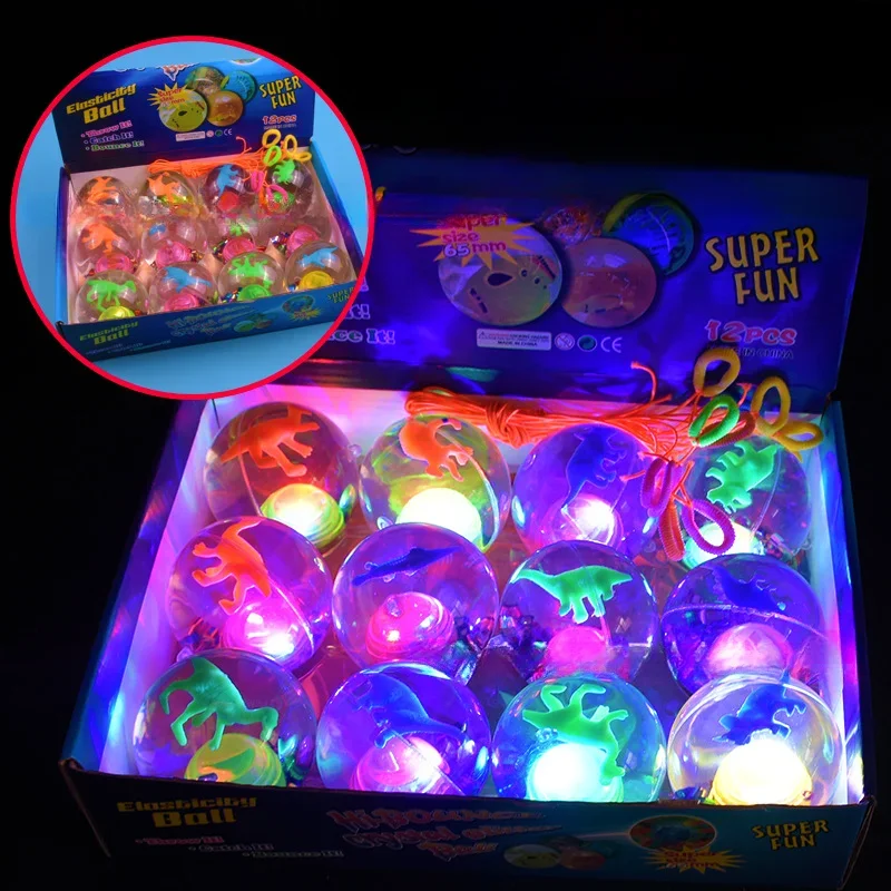 12PCS Cartoon Light Up Glowing Hair Flash Ball Baby Elasticity Fun Toys Gifts Children Squeeze LED Anti Stress Toys Color Random