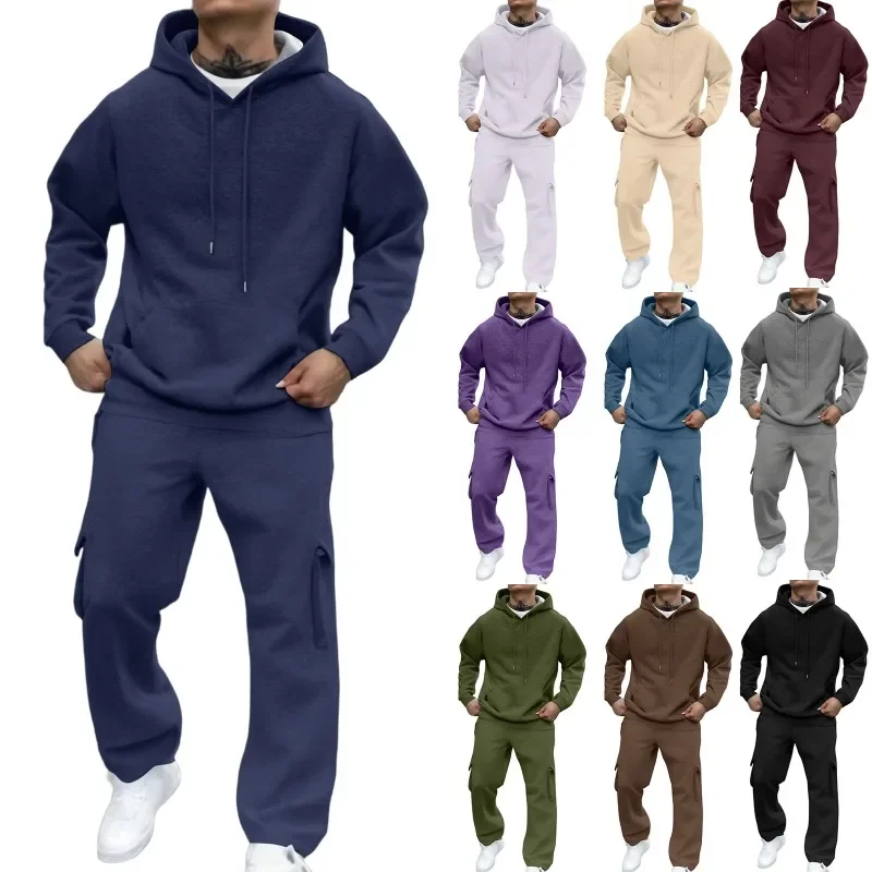 

Hoodie Cargo Jogger Pants 2pcs Men's Streetwear Tracksuit Set Long Sleeve Outfit Loose Fit Sportswear Workout Training Clothing