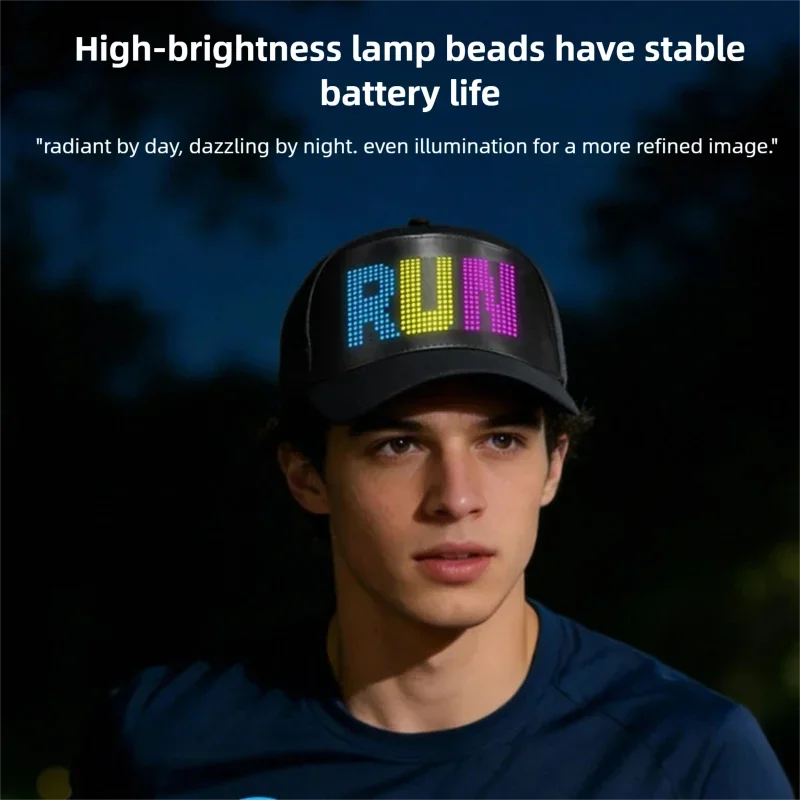 Curved Brim App Control LED Display Up Baseball Cap Hat Personalized Customized New Messages Era for Parties, Birthdays, Gifts
