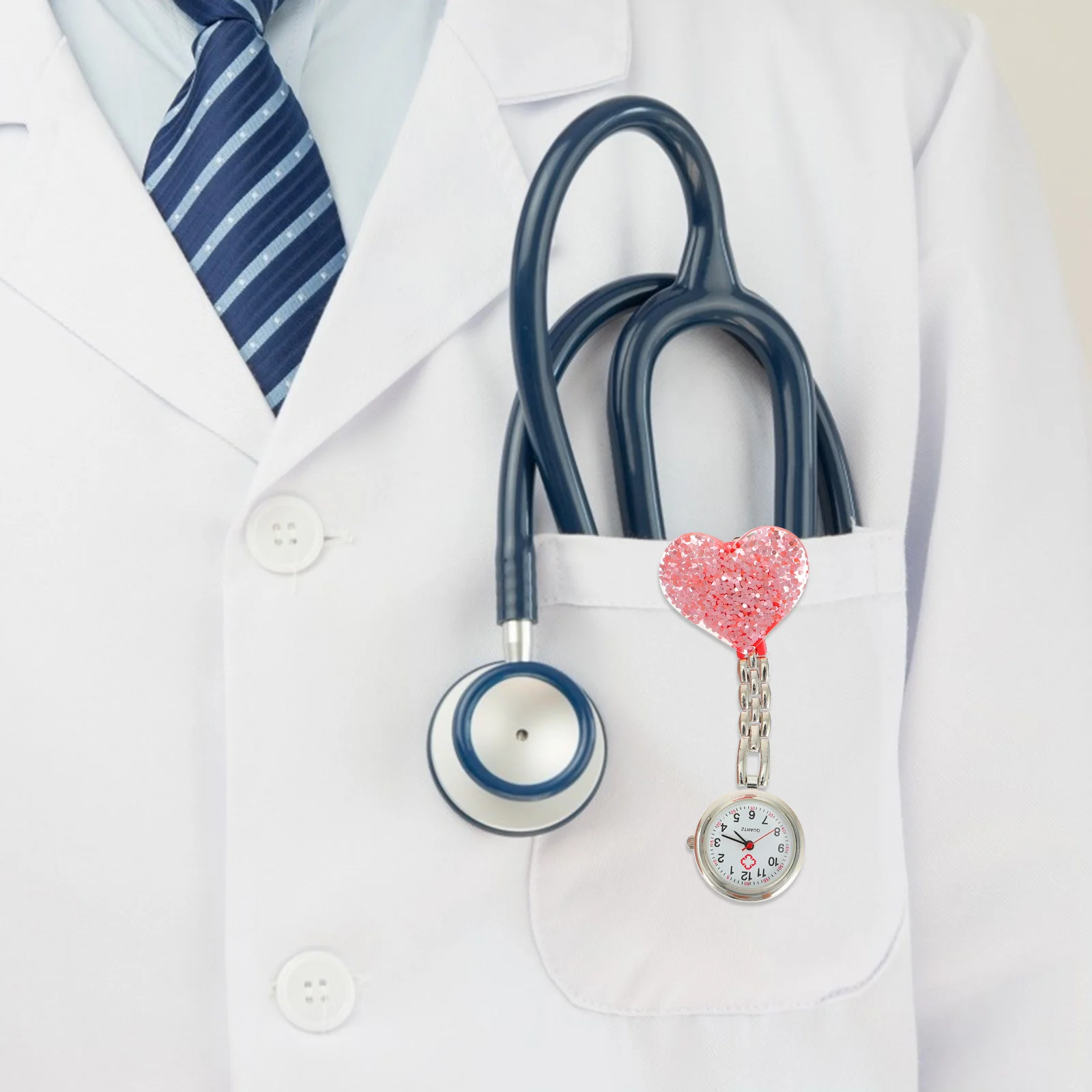 2 Stücke Herz Kristall Krankenschwester Fob Uhren Clip-on Pflege Taschenuhr für Frauen Medizinische Mitarbeiter Hängende Krankenschwestern Uhr