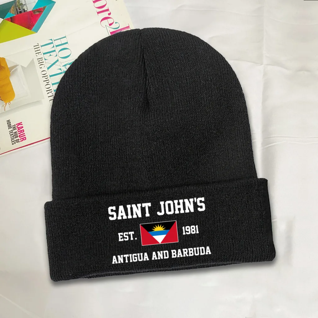 Antigua and Barbuda EST.1981 Saint John's Capital Men Women Unisex Knitted Hat Winter Autumn Print Beanie Cap Warm Bonnet