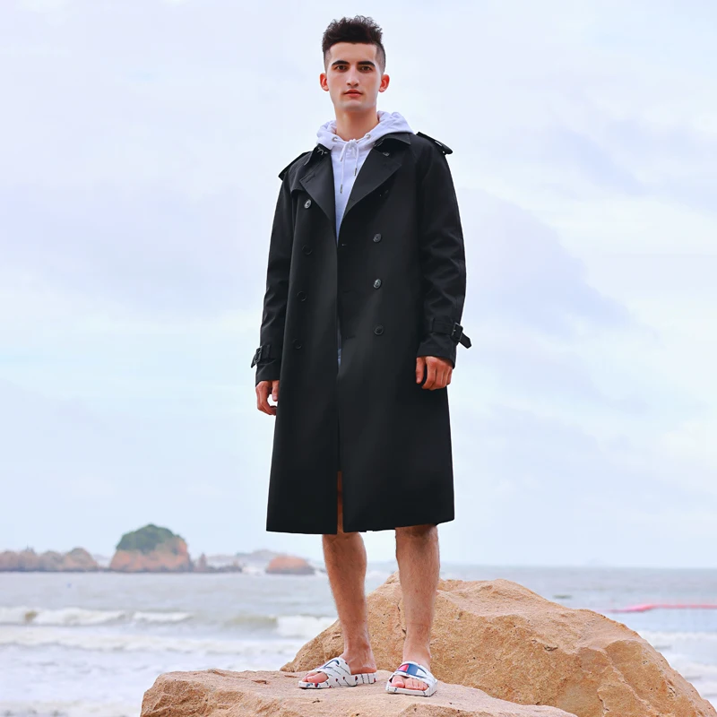 Knielange Wind jacke für Herren-zweireihiger britischer Trenchcoat mit verdicktem Daunen futter, regens icher für Herbst und Winter