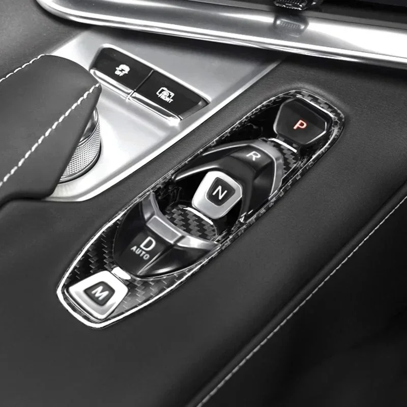 

For Chevrolet Corvette C8 Real Dry Carbon Fiber 2020-2023 Inner Console Gear Shift Button Cover Trim Interior Modification