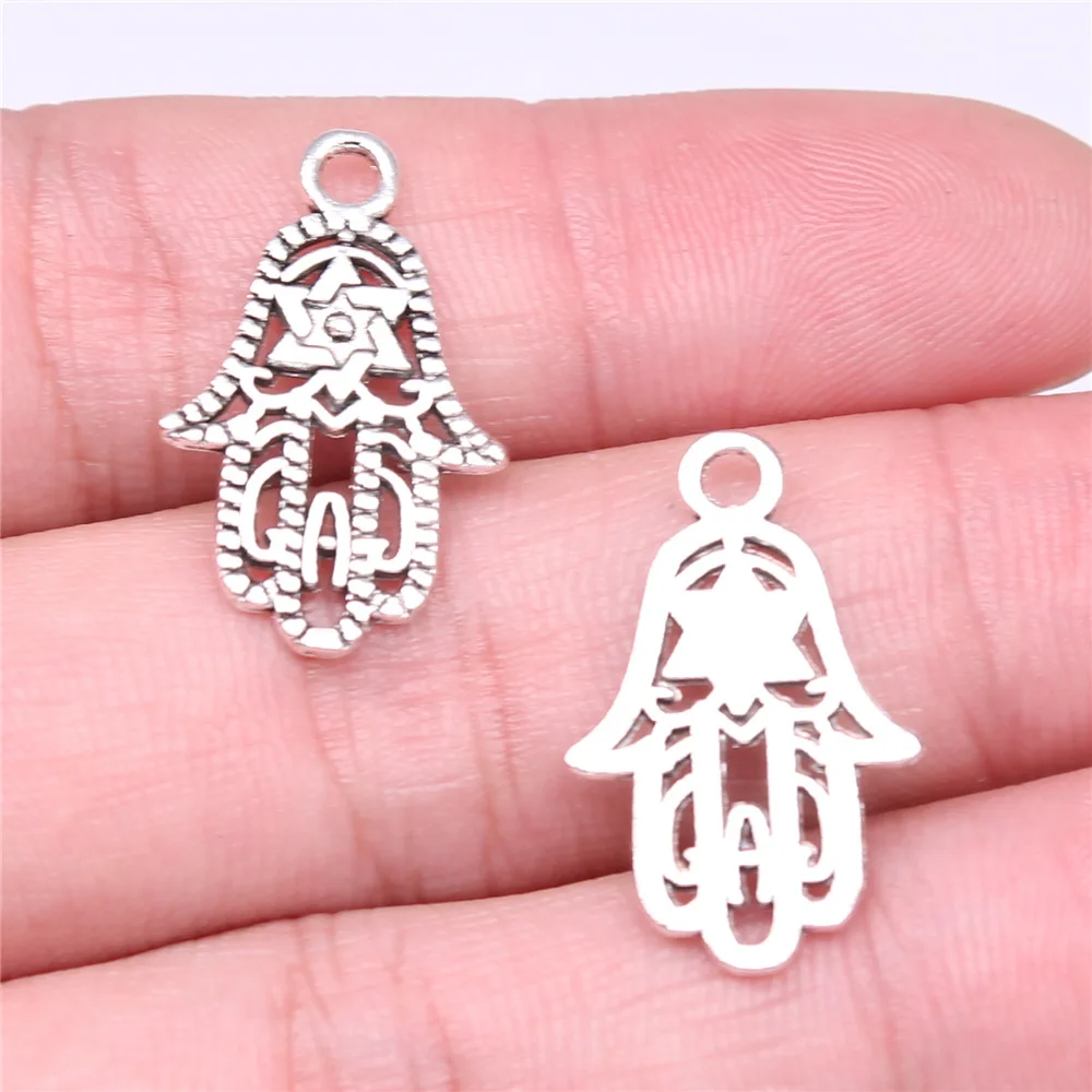 20pcs Charms Fatima Hand Hamsa Palm Protection Tibetan Bronze Silver Color Pendants Antique Making DIY Handmade Craft