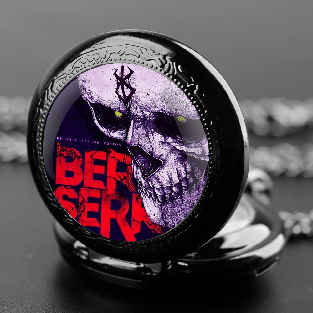 

Exquisite Anime Berserk Glass Dome Quartz Pocket Watch Arabic numeral Necklace Pendant Gifts For Women Man with Chain