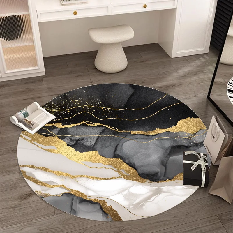 Light Luxury Marble Carpet for Living Room Black Gold Round Sofa Decoration Rug Bedroom Bathroom Washable Decor Non-slip Mat 러그