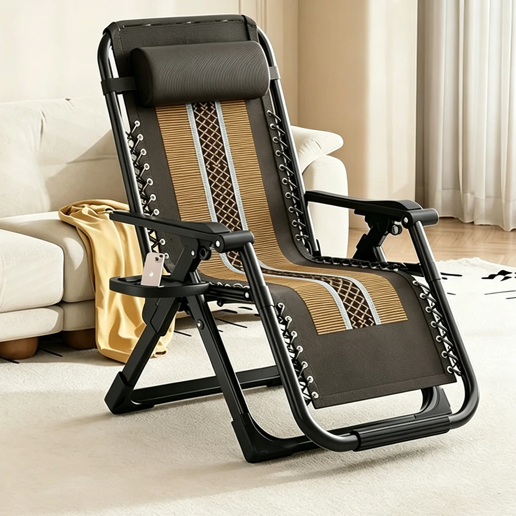 

Portable Stainless Steel Recliner Thickened Footrest Moon Chair Multi-Position Adjustment Oxford Beach Outdoor