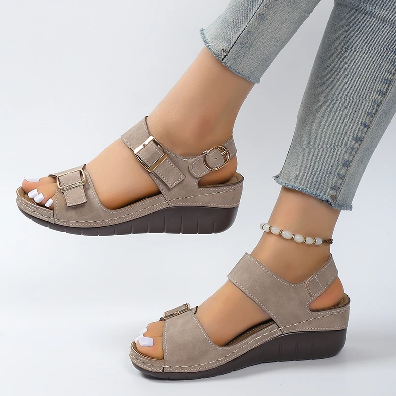 New Heels Woman Platform Wedges Shoes Ladies Summer Sandals Buckle Non-slip Beach Sandals Plus Size 41  women sandals