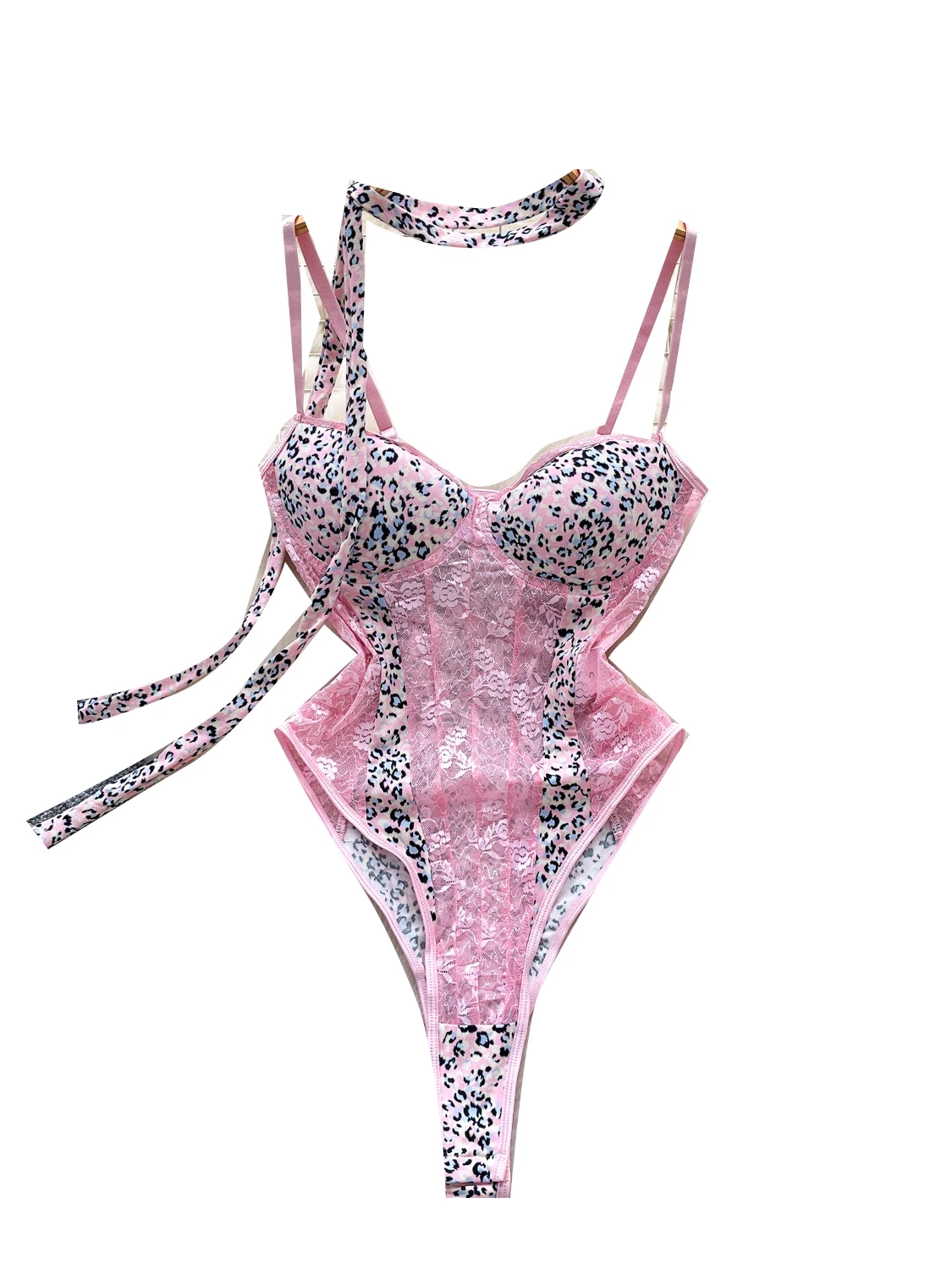 Traje de baño de una pieza con cuello ter y estampado de leopardo para mujer, traje de baño Sexy de verano con espina de p...