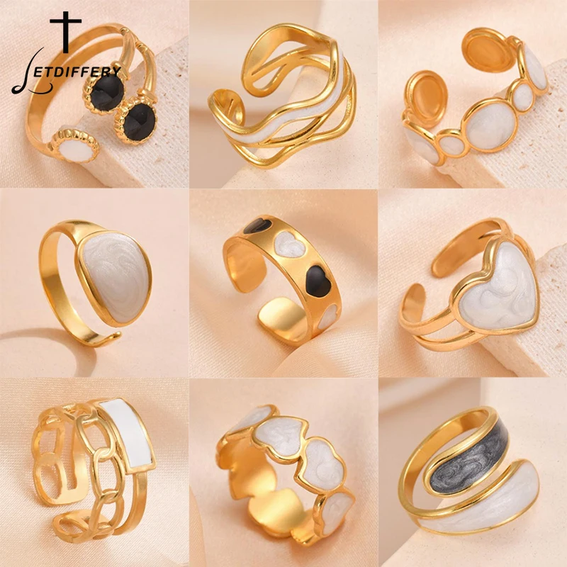 Women's Retro Gold Color Double Oil Drip Open Ring, Adjustable