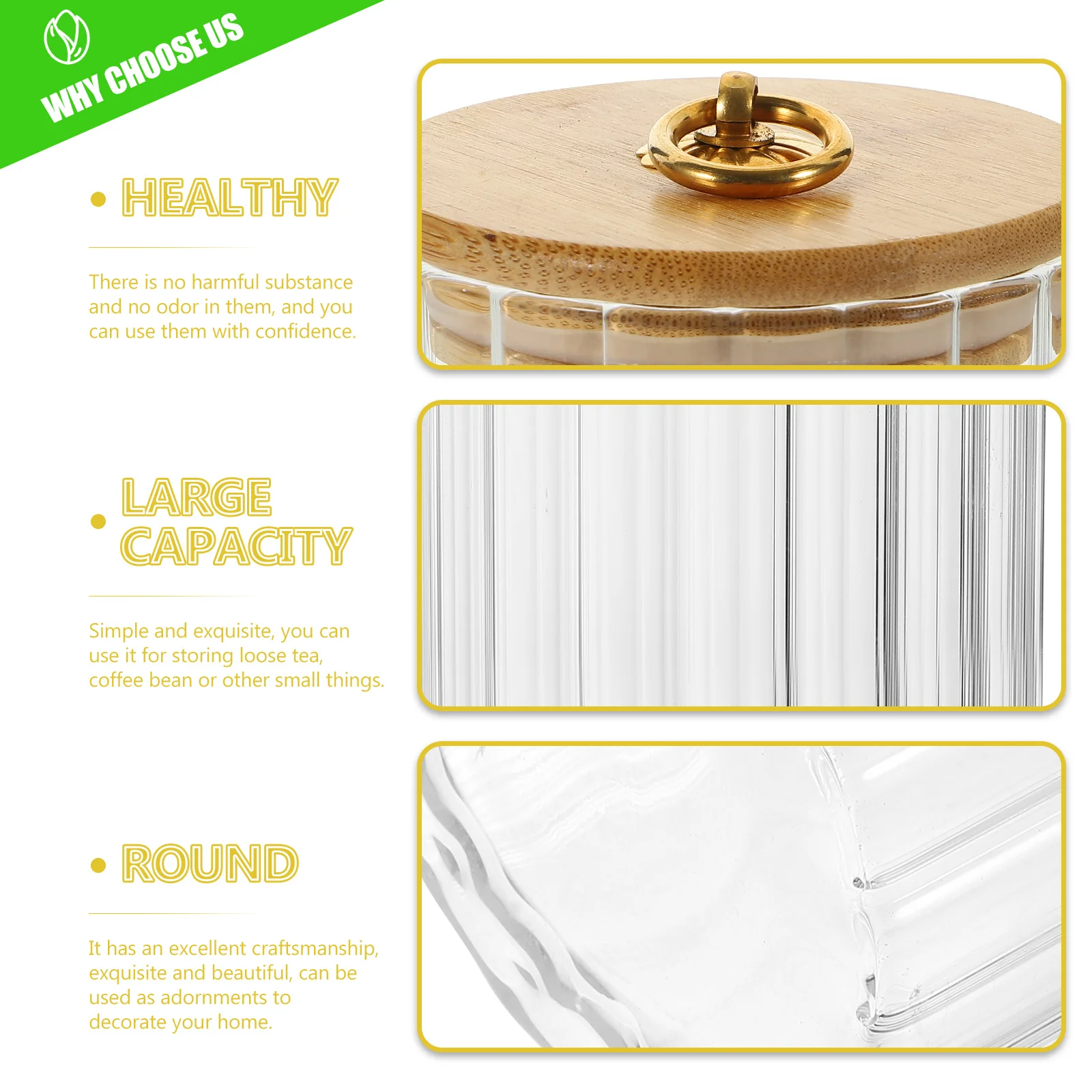 

Airtight Glass Storage Jar Bamboo Lid Kitchen Canister Wide Mouth Glass Container for Tea Coffee Container