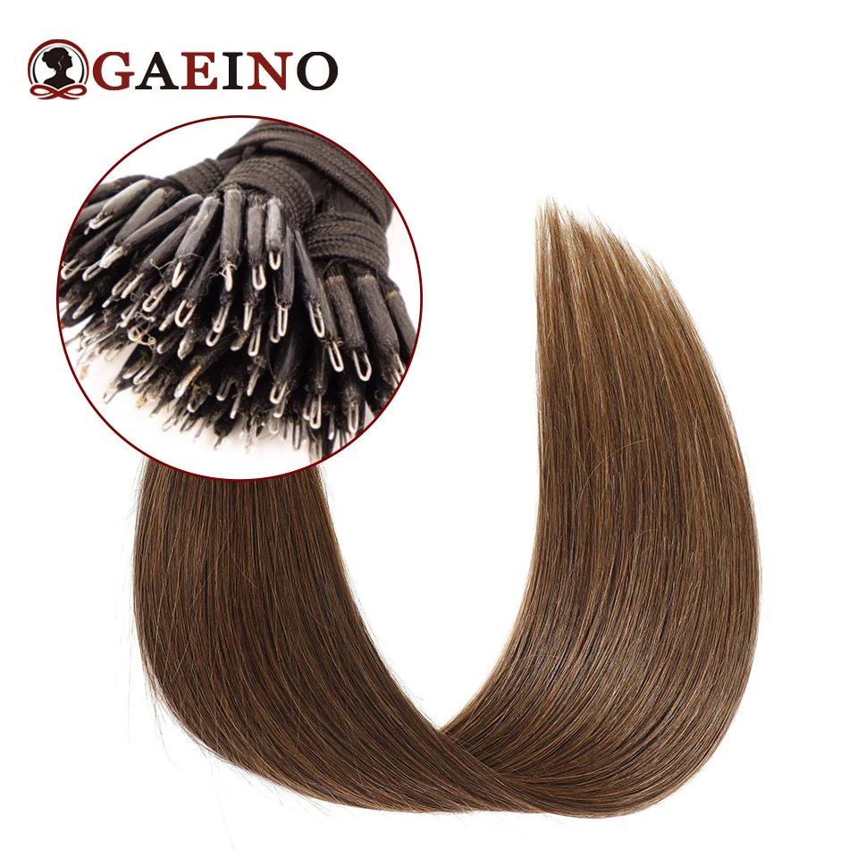 Extensões Nano retas do cabelo do anel, cabelo humano real de 100%, 4 #, marrom chocolate, luz-marrom, micro relação, 12-26in