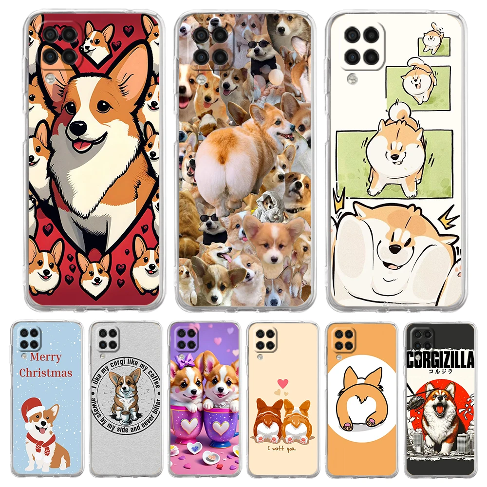 Soft Cover for Samsung Galaxy A17 A25 A23 A22 A52S A52 A55 A72 A51 A71 A31 A13 A07 5G Transparent Phone Case Cute Corgi Dog Bags